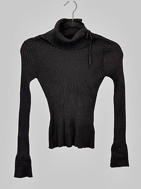 Koji Yohji Sweater Womens Small Black Cable Knit Turtle Neck Long Sleeve Lace Up